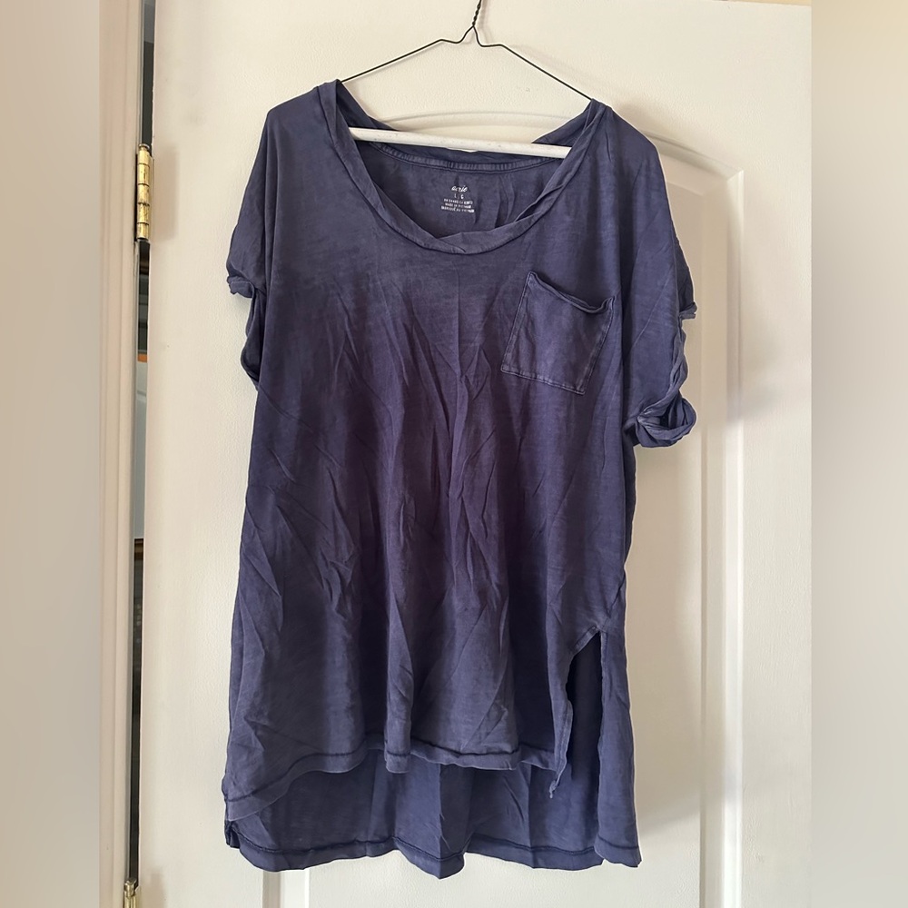 AERIE Navy Blue Circle Neck Short Sleeve Oversized Lounge Shirt Size L